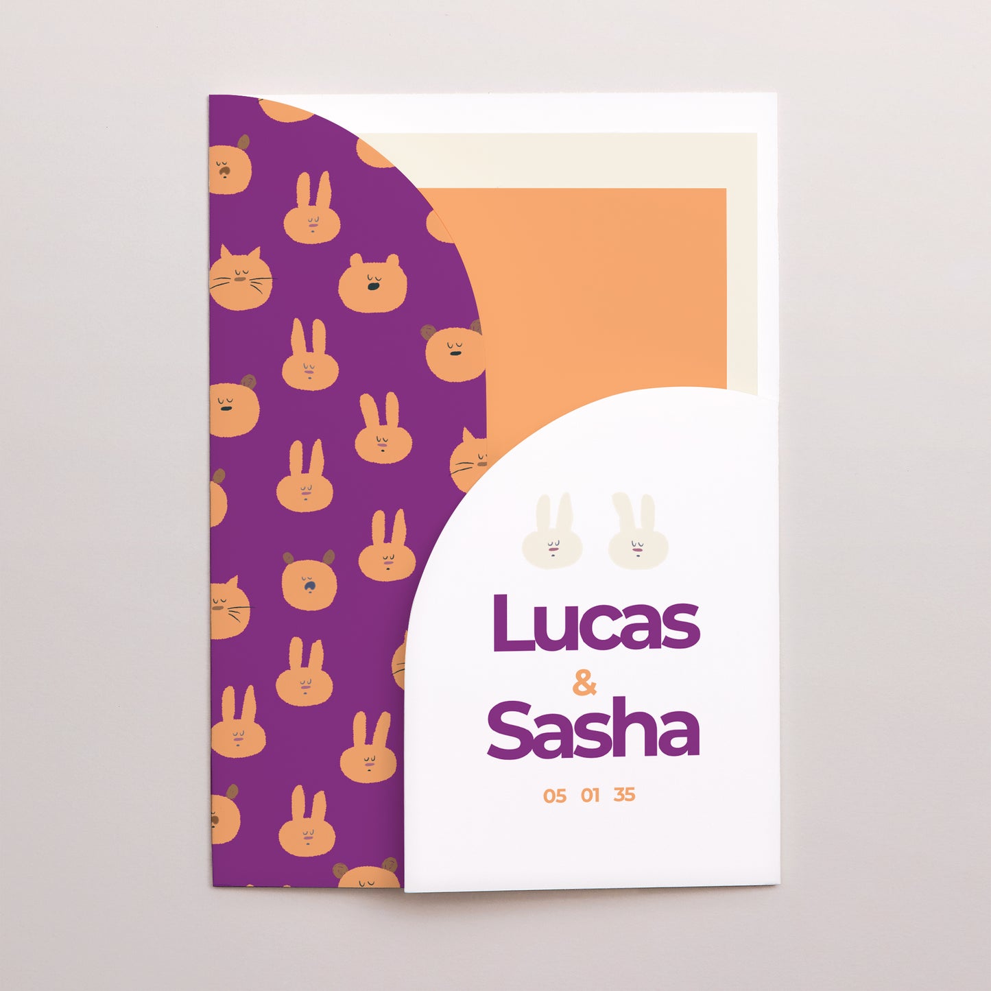 Faire-part Naissance Pochette 2 cartes Duo de petites bouilles photo N° 1