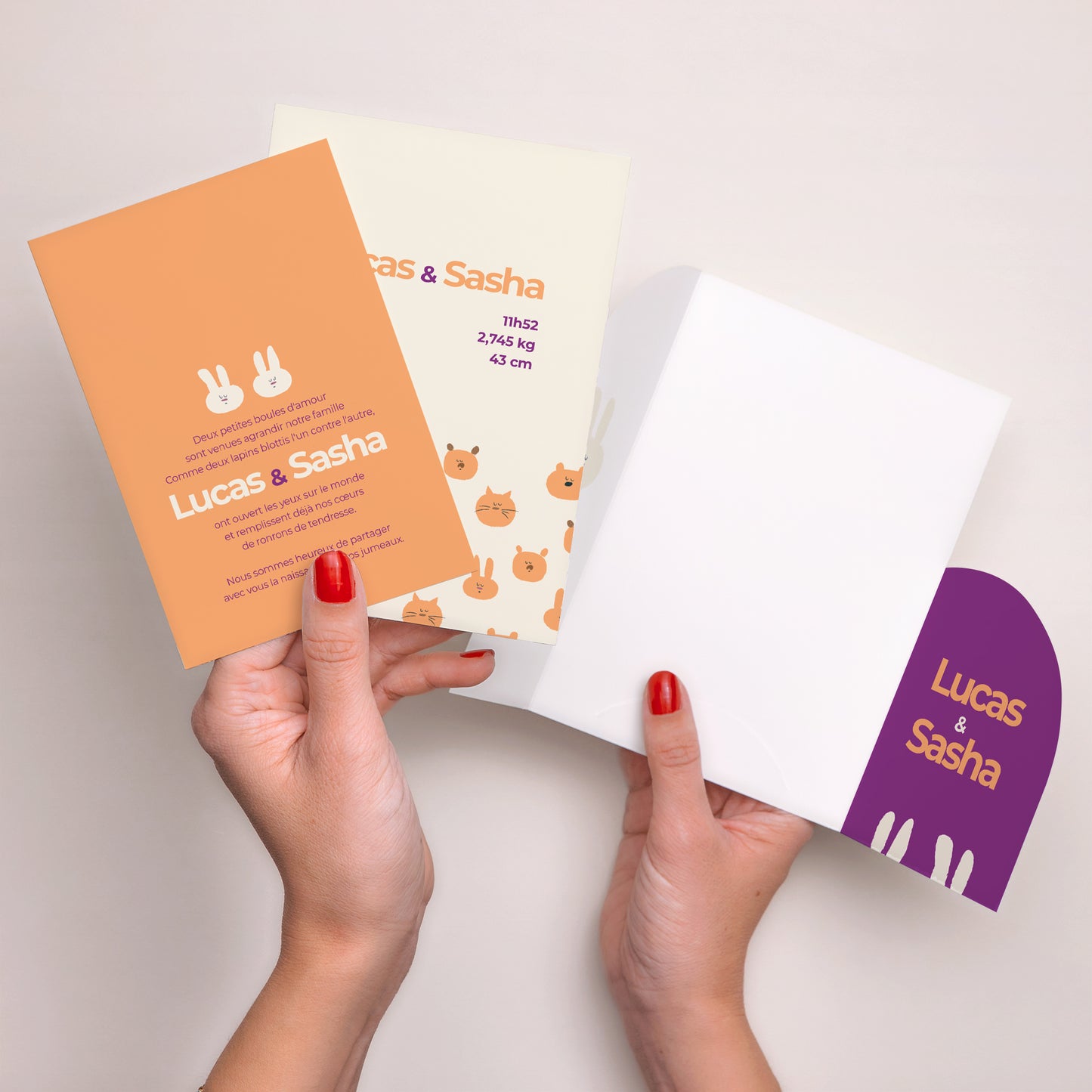 Faire-part Naissance Pochette 2 cartes Duo de petites bouilles photo N° 4