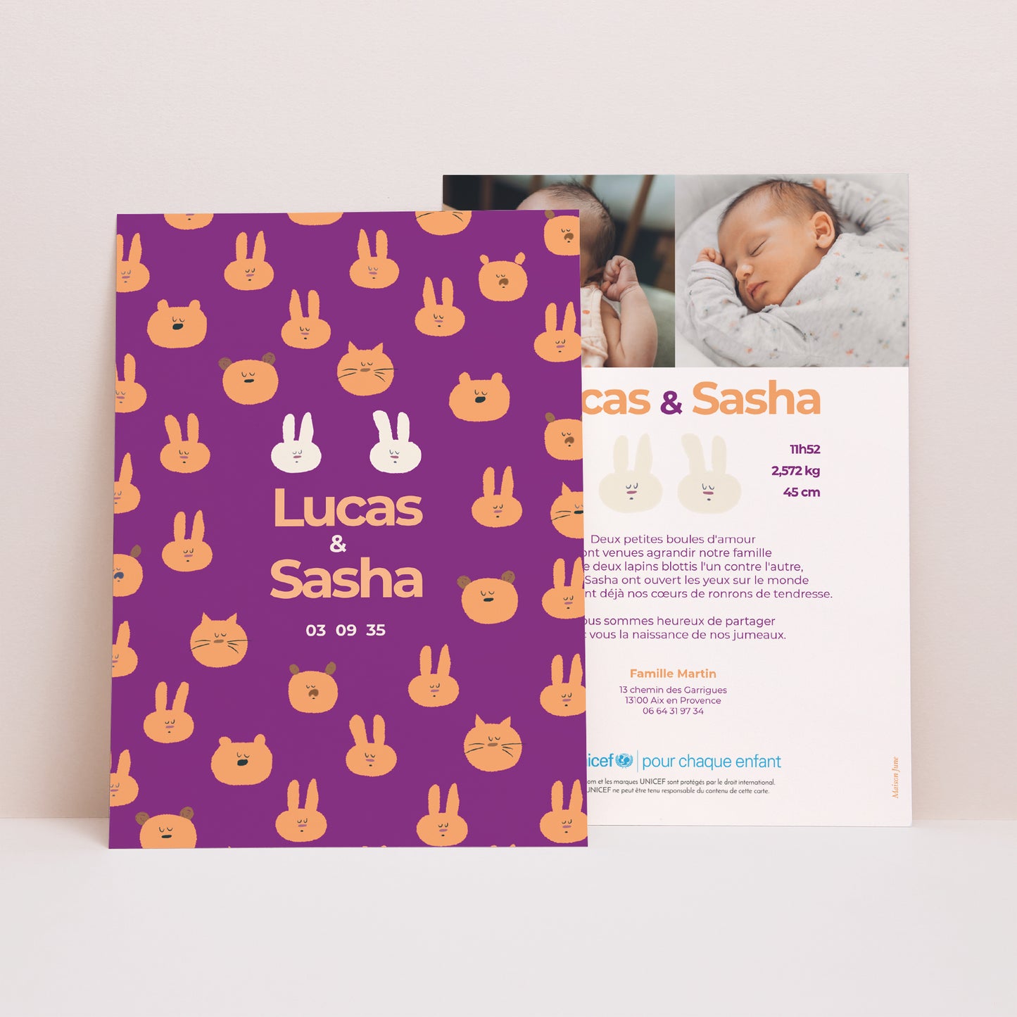 Faire-part Naissance Portrait Duo de petites bouilles photo N° 1