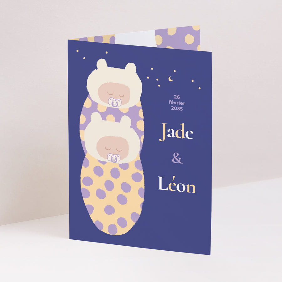 Faire-part Naissance Portrait double volet Deux petits choux photo