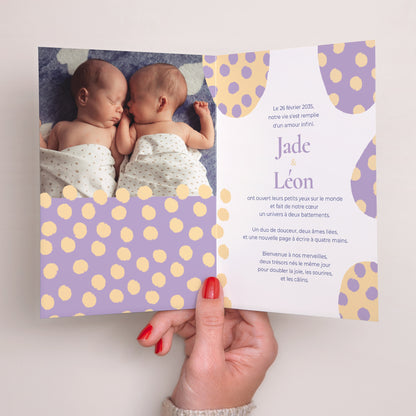 Faire-part Naissance Portrait double volet Deux petits choux photo N° 2