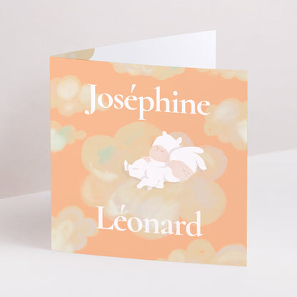 Faire-part Naissance Carré double volet Un nuage pour deux photo N° 1