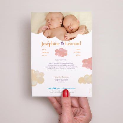 Faire-part Naissance Portrait Un nuage pour deux photo N° 3