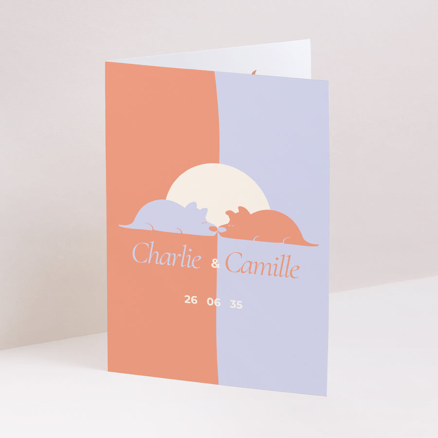 Faire-part Naissance Portrait double volet Deux doux chiots photo