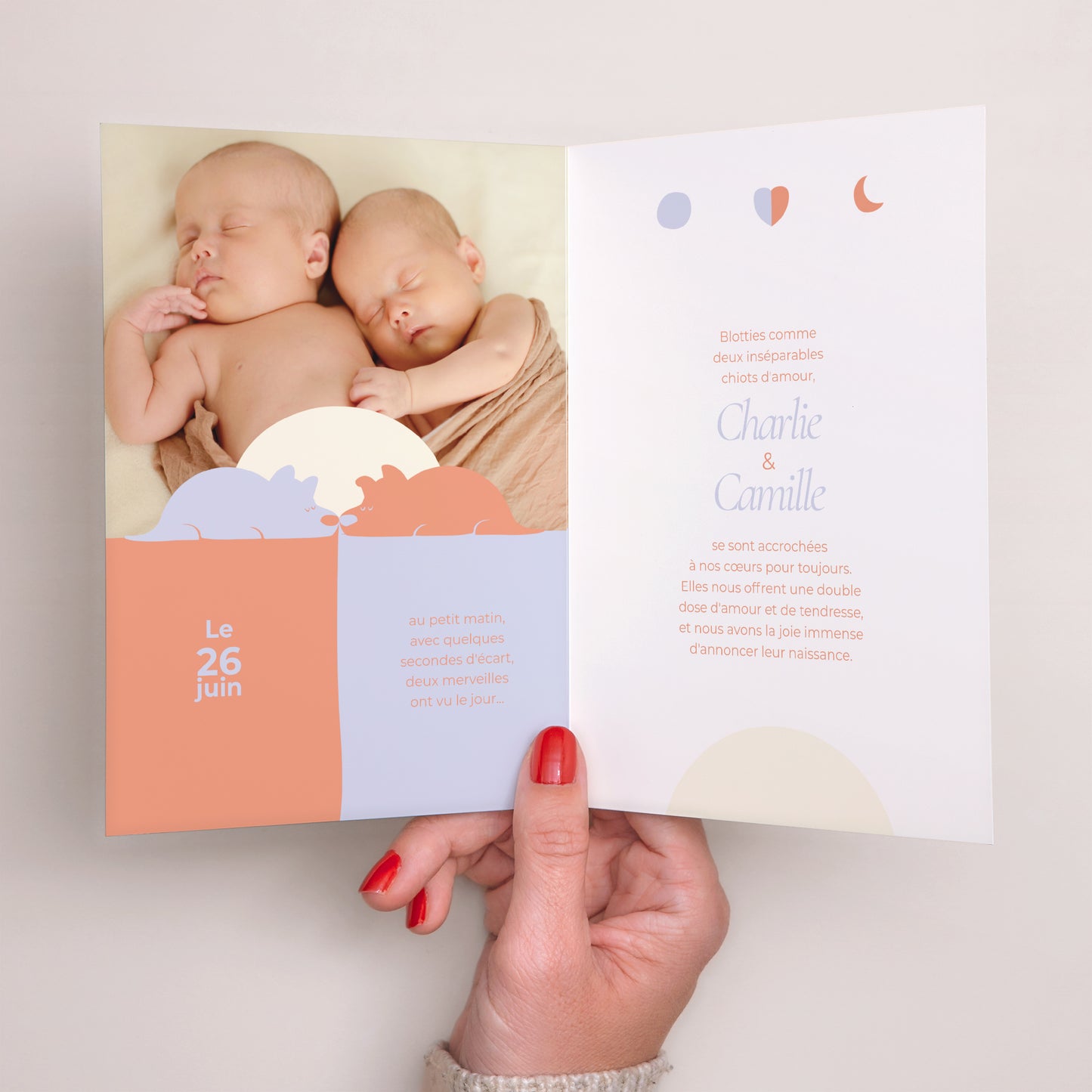 Faire-part Naissance Portrait double volet Deux doux chiots photo N° 2