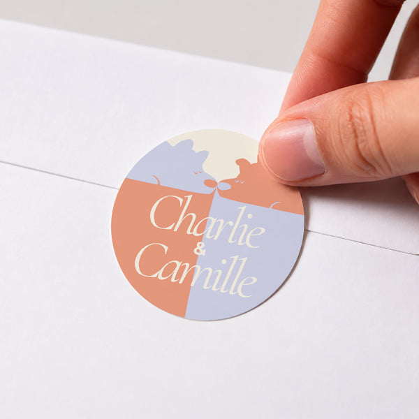 Sticker Naissance Rond Deux doux chiots photo