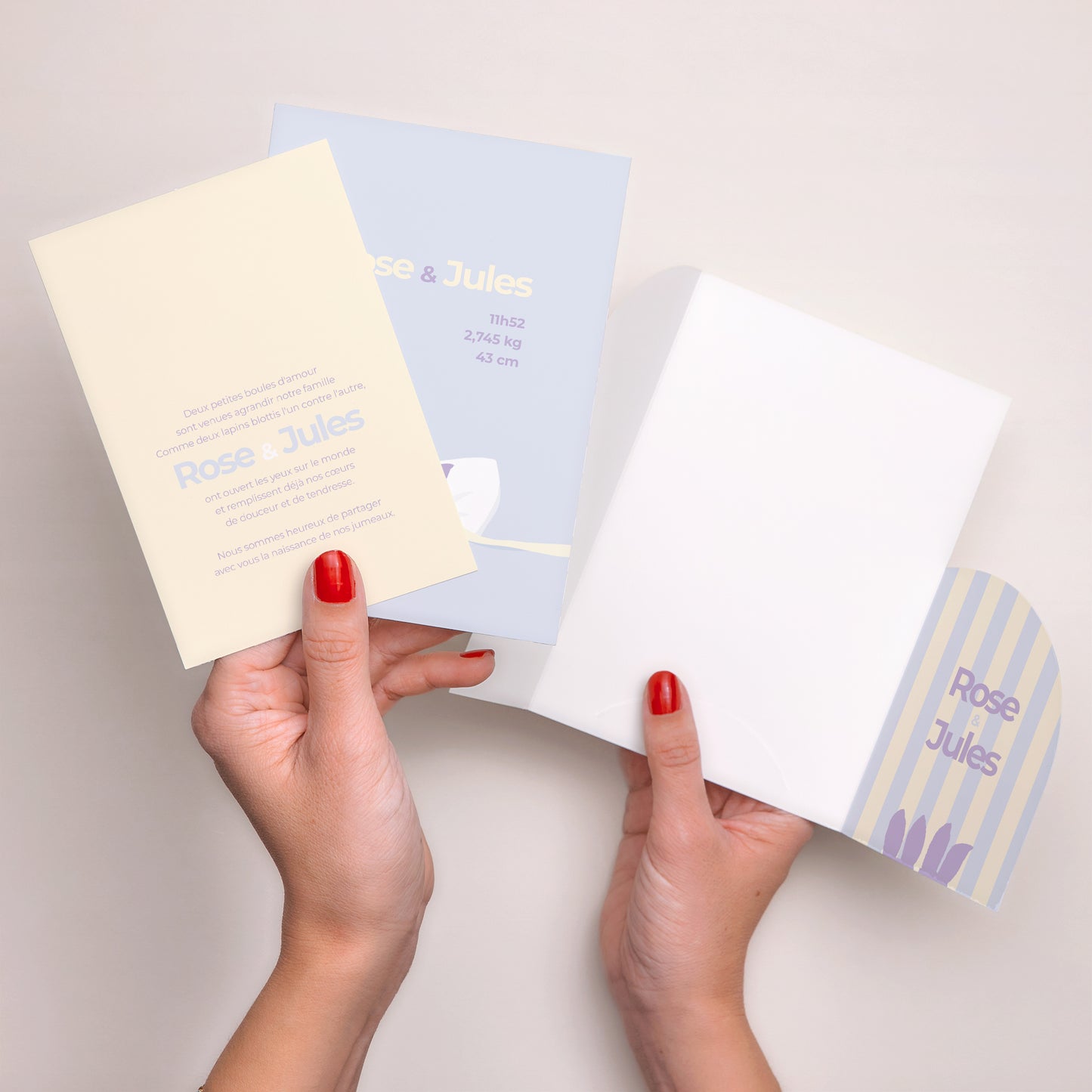 Faire-part Naissance Pochette 2 cartes Jumeaux lapins photo N° 4