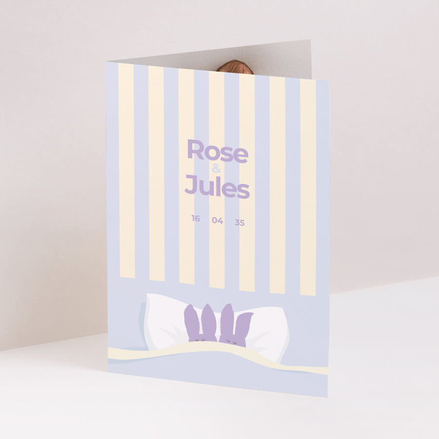 Faire-part Naissance Portrait double volet Jumeaux lapins photo