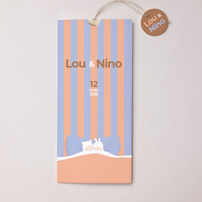 Faire-part Naissance Pochette portrait 2 cartes, étiquette Les deux dormeurs photo N° 1