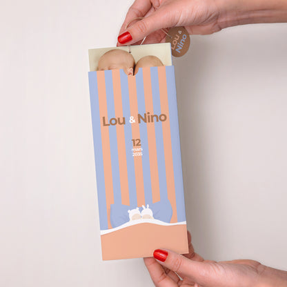 Faire-part Naissance Pochette portrait 2 cartes, étiquette Les deux dormeurs photo N° 2