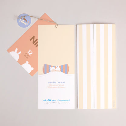 Faire-part Naissance Pochette portrait 2 cartes, étiquette Les deux dormeurs photo N° 4