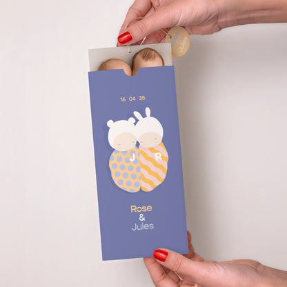 Faire-part Naissance Pochette portrait 2 cartes, étiquette Double cocons photo N° 2