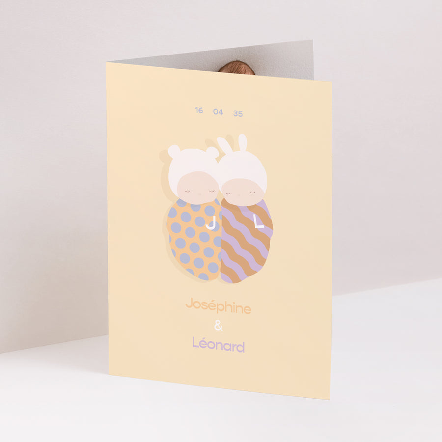 Faire-part Naissance Portrait double volet Double cocons photo