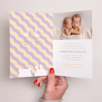 Faire-part Naissance Portrait double volet Double cocons photo N° 2