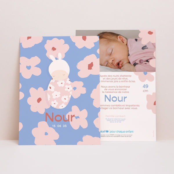 Faire-part Naissance Portrait Cocon fleuri photo