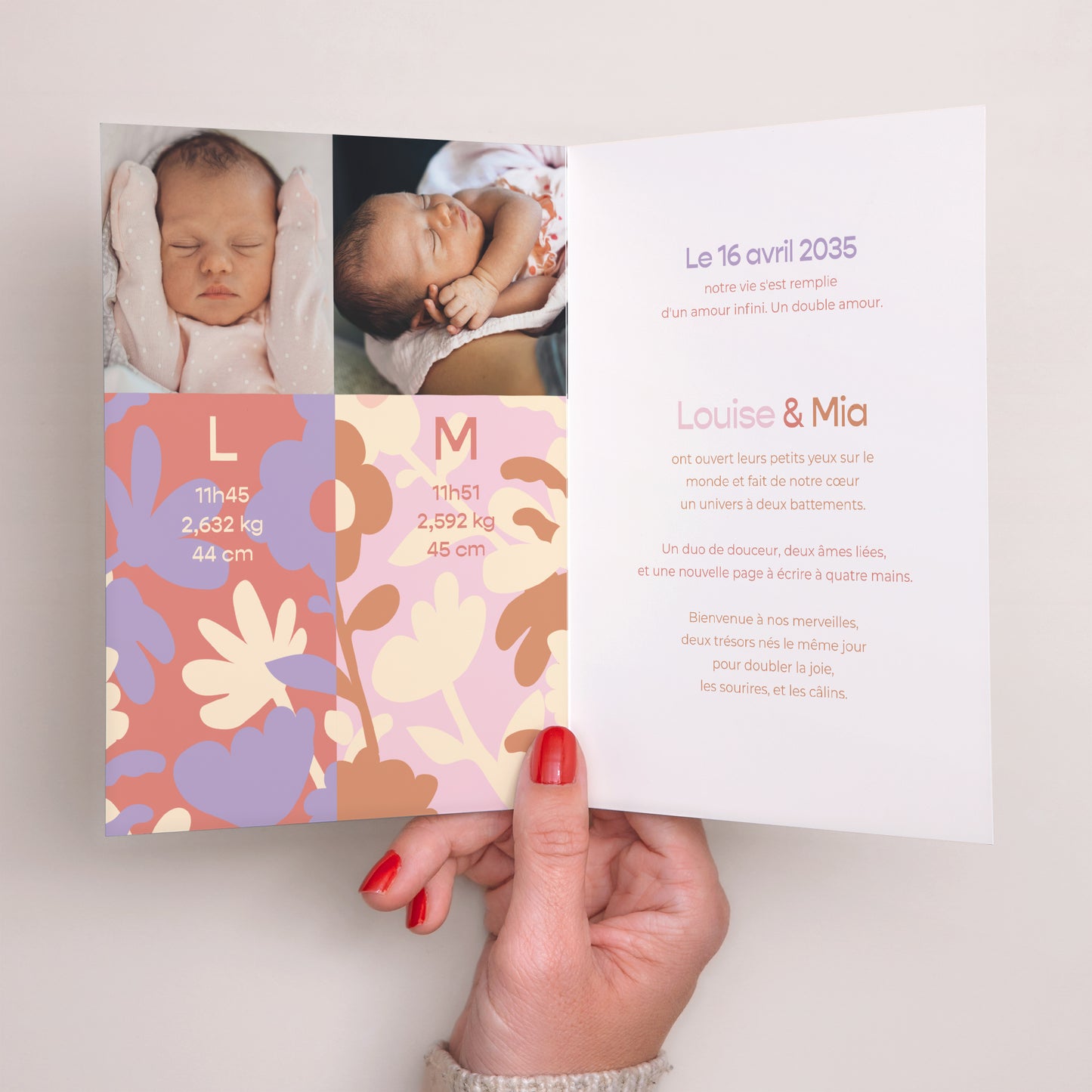 Faire-part Naissance Portrait double volet Deux doux cocons photo N° 2