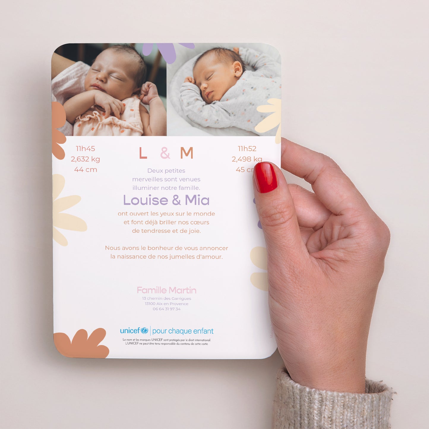 Faire-part Naissance Portrait, bords arrondis Deux doux cocons photo N° 3