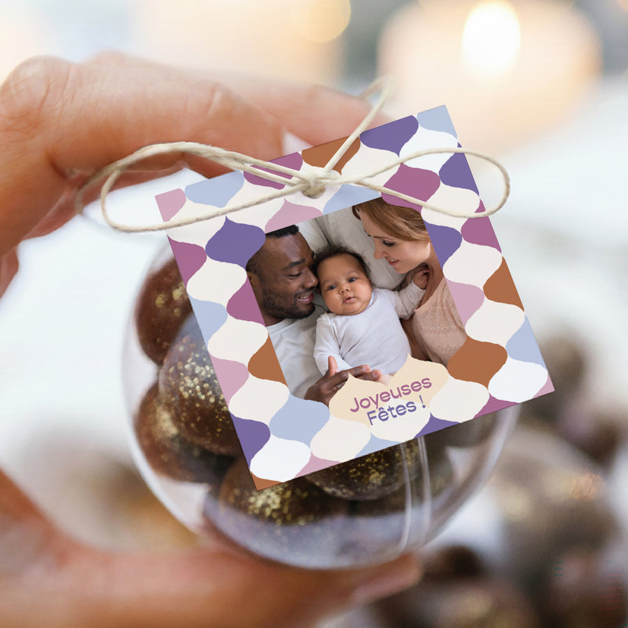 Boîte à dragées Fin d'année boule avec étiquette carrée Ondes d'hiver photo