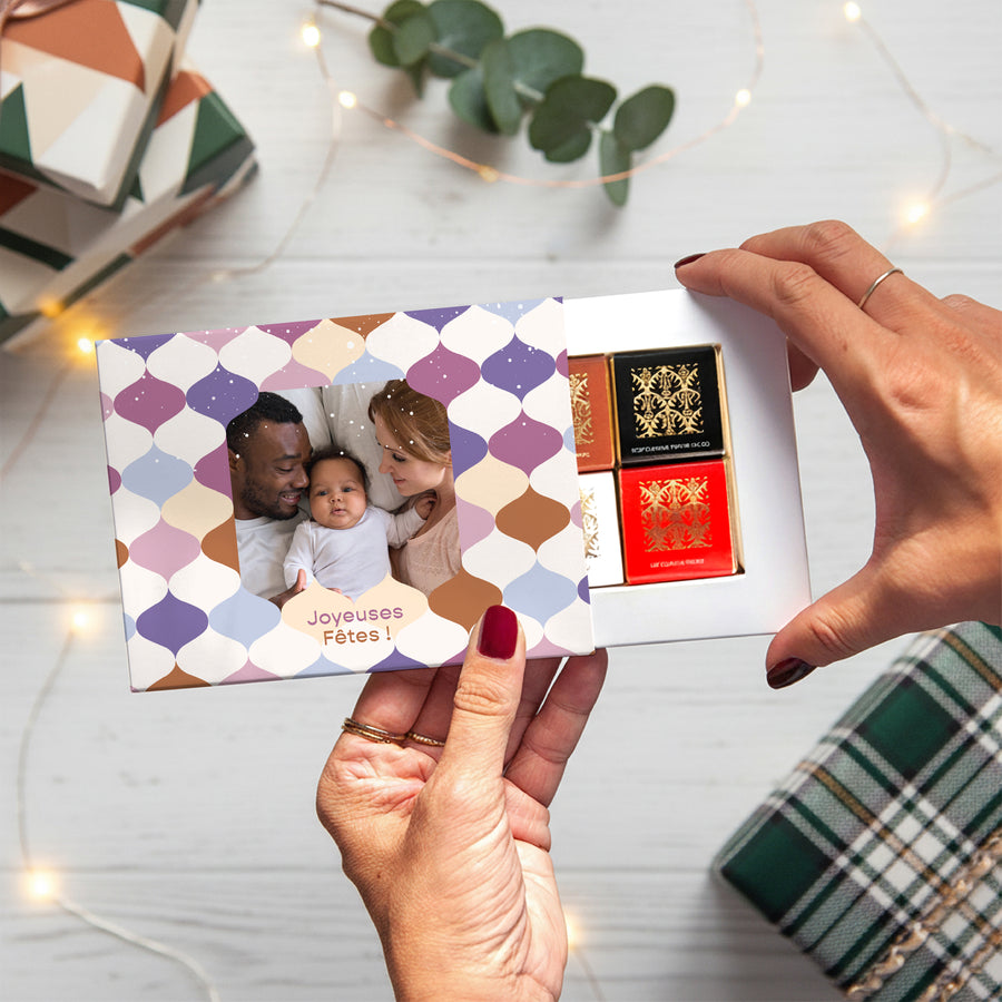 Boite chocolat personnalisée Fin d'année 6 chocolats Ondes d'hiver photo