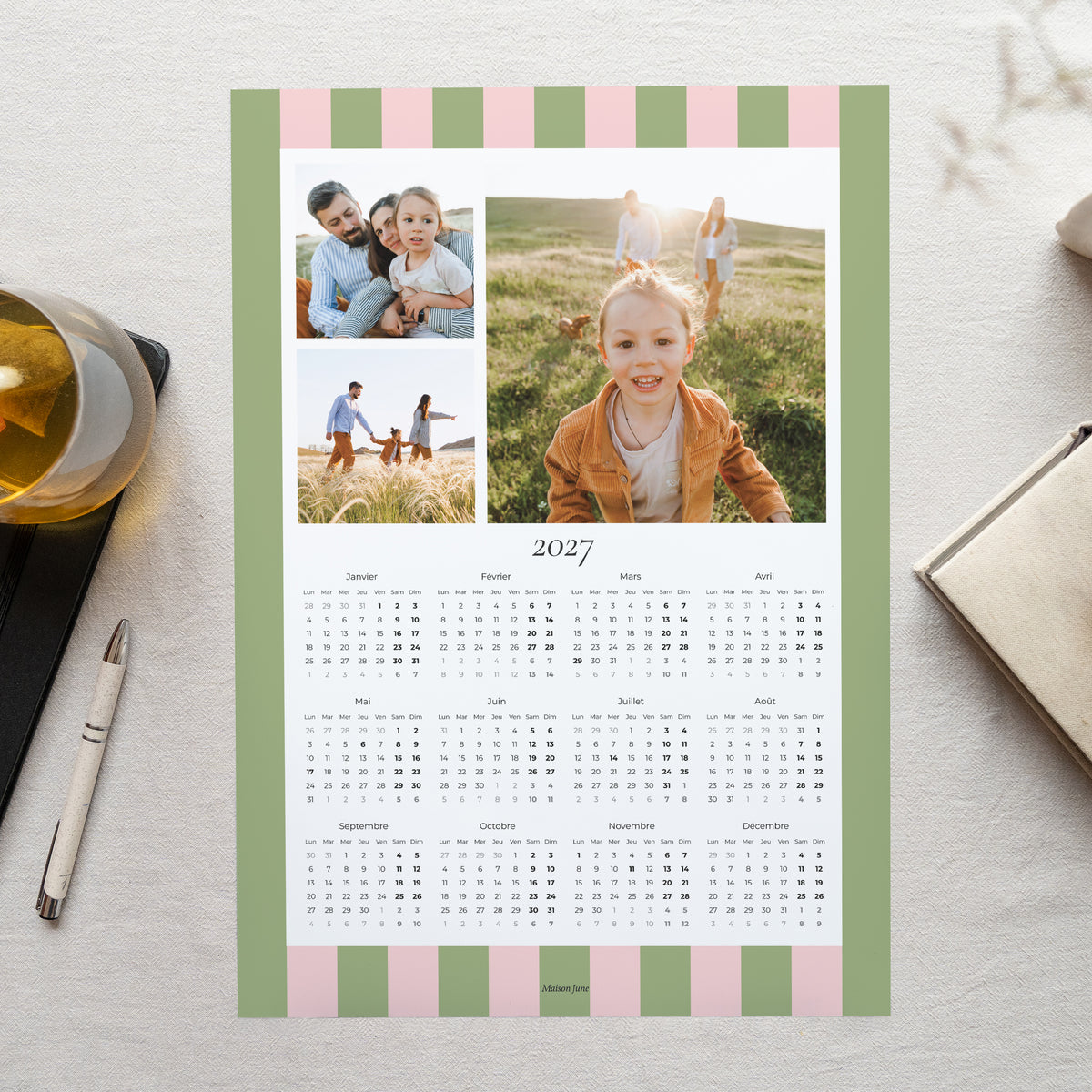 Calendrier Fin d'année Monopage portrait Rayures de saison photo N° 1