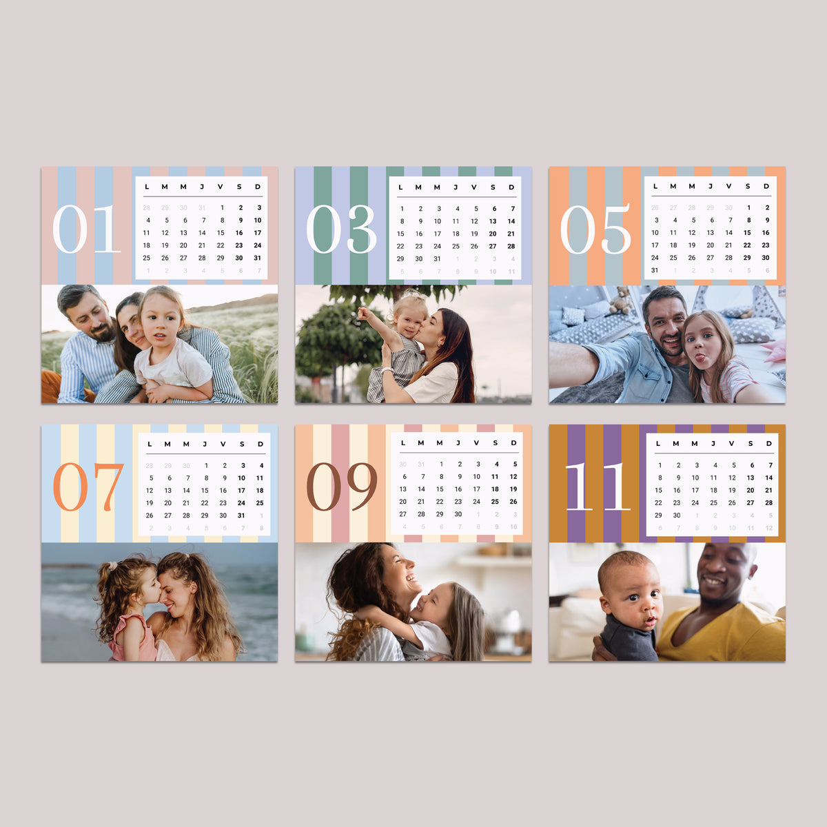 Calendrier Fin d'année 6 cartes Rayures de saison photo N° 3