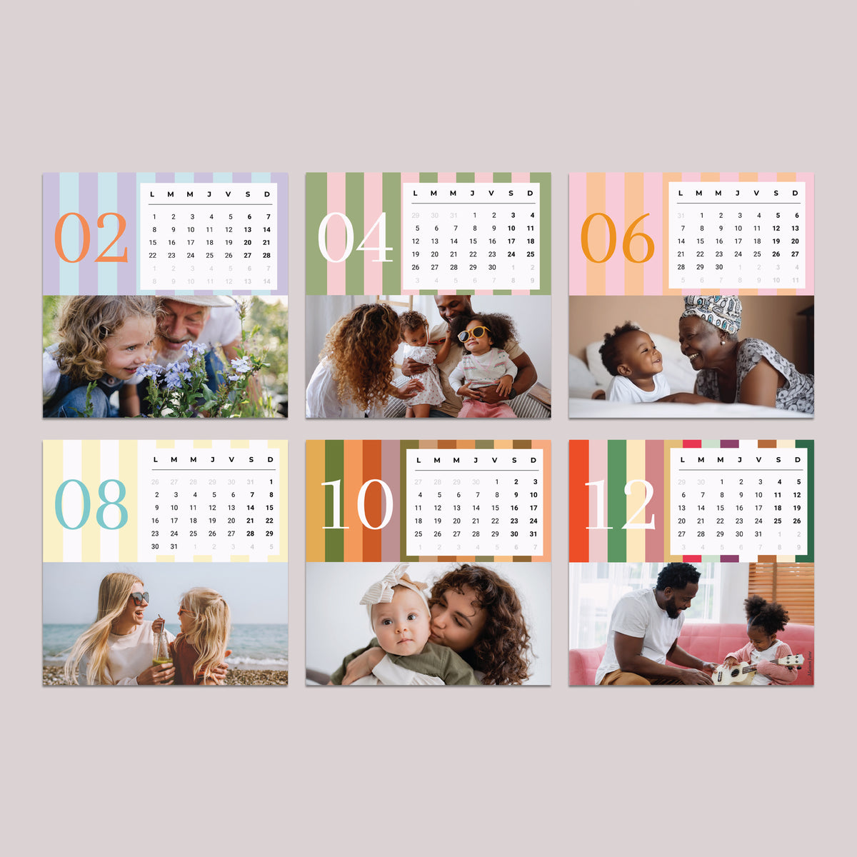 Calendrier Fin d'année 6 cartes Rayures de saison photo N° 4