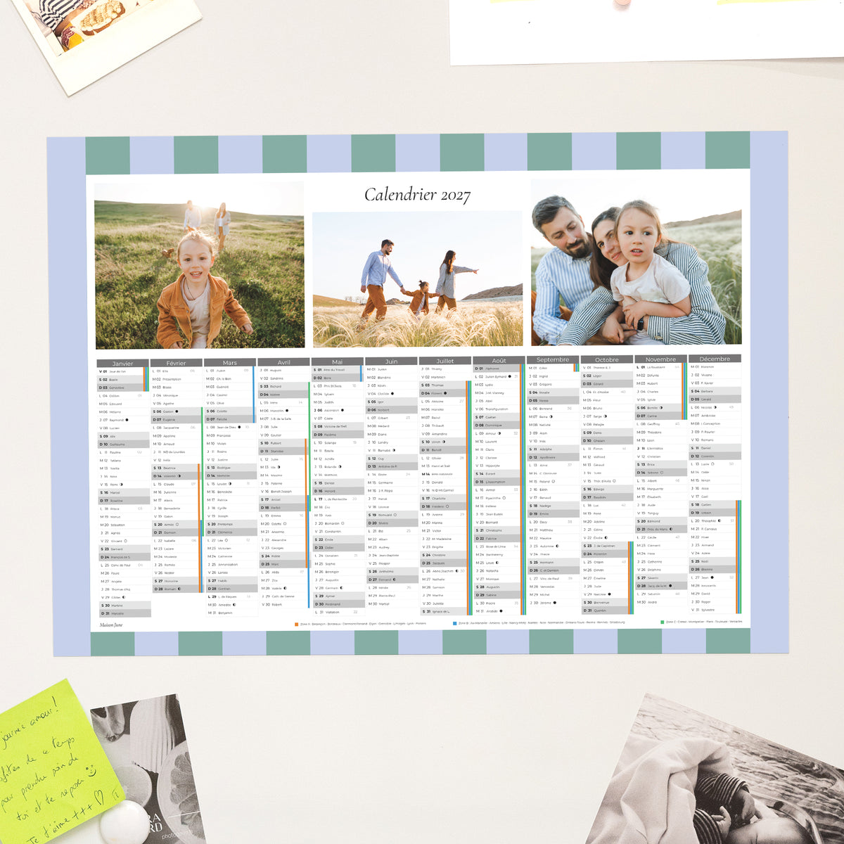 Calendrier Fin d'année Magnétique, monopage paysage Rayures de saison photo N° 1