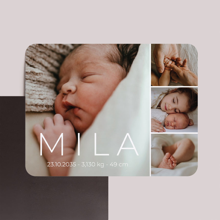 Faire-part Naissance Lot de 8, magnétique, paysage, rectangle coins arrondis L’éclat d’un premier regard photo