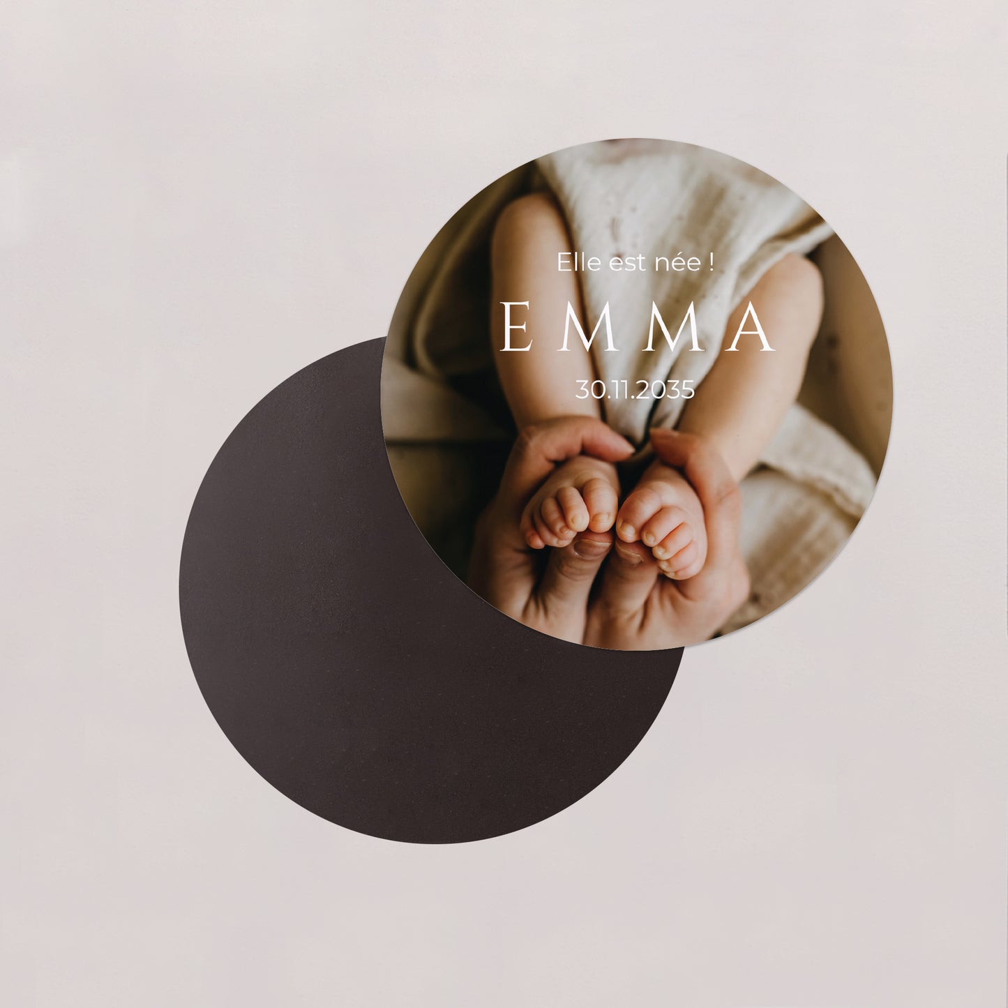 Faire-part Naissance Lot de 8, magnétique, rond, Ø 10cm L’empreinte du bonheur photo N° 2