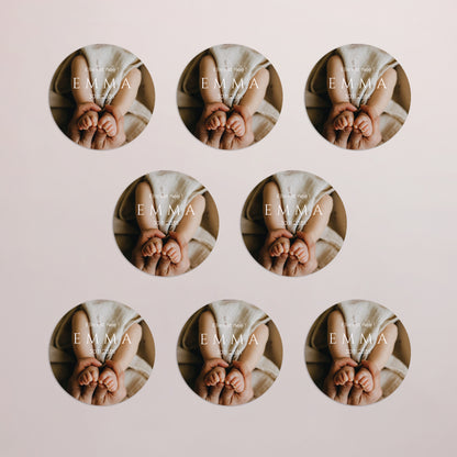 Faire-part Naissance Lot de 8, magnétique, rond, Ø 10cm L’empreinte du bonheur photo N° 3