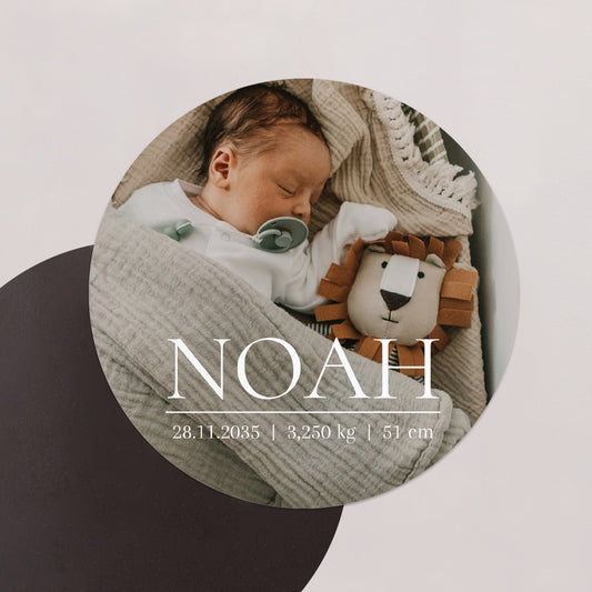 Faire-part Naissance Lot de 8, magnétique, rond, Ø 10cm Souvenirs de douceur photo
