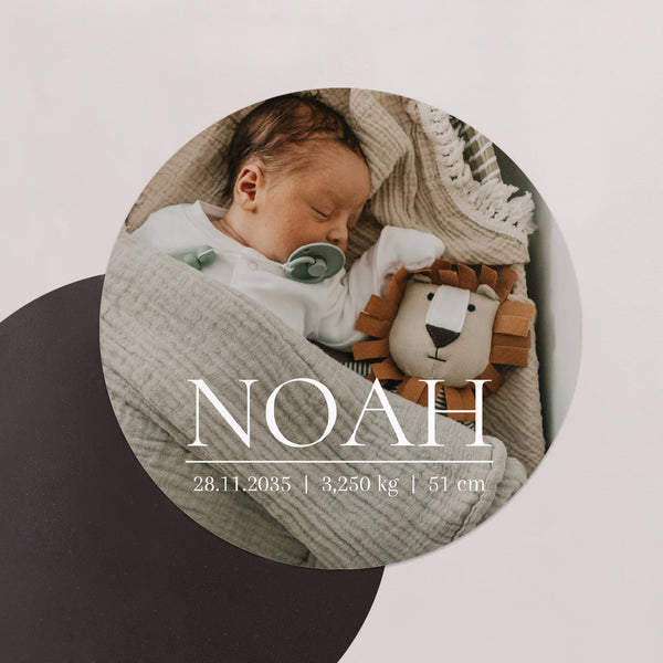 Faire-part Naissance Lot de 8, magnétique, rond, Ø 10cm Souvenirs de douceur photo