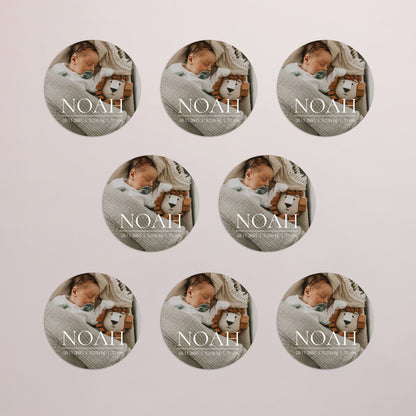 Faire-part Naissance Lot de 8, magnétique, rond, Ø 10cm Souvenirs de douceur photo N° 3