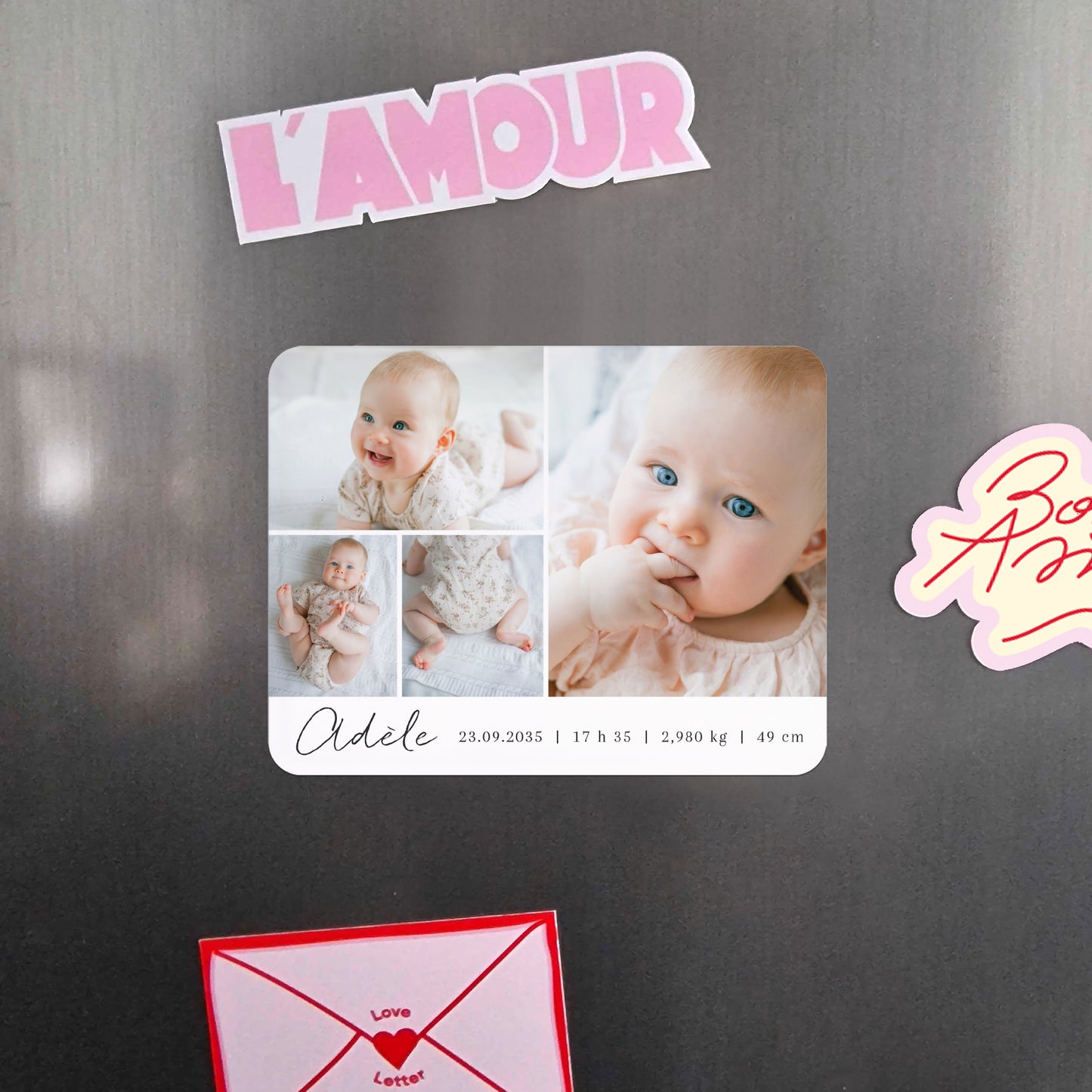 Faire-part Naissance Lot de 8, magnétique, paysage, rectangle coins arrondis Le tout début de nous photo N° 4