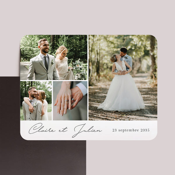 Remerciements Mariage Lot de 8, magnétique, paysage, rectangle coins arrondis Nos vœux en images photo