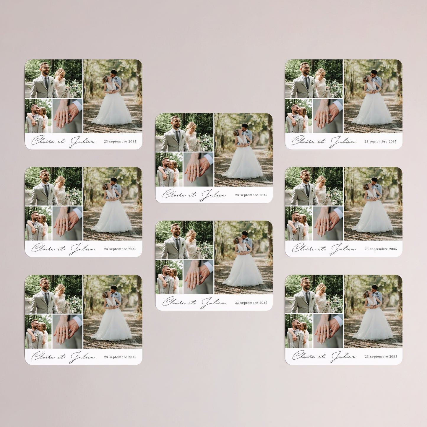 Remerciements Mariage Lot de 8, magnétique, paysage, rectangle coins arrondis Nos vœux en images photo N° 3