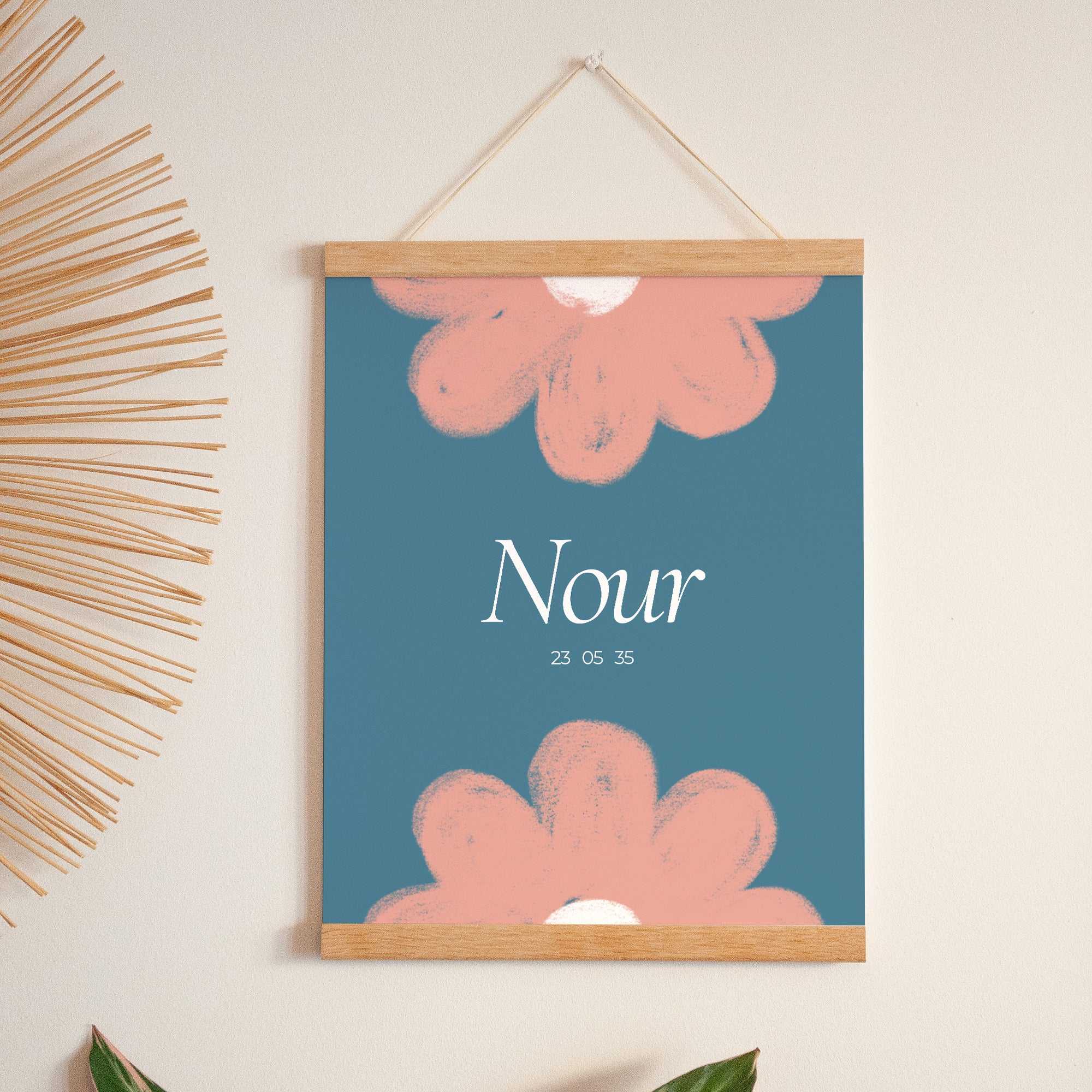 Affiche Naissance Portrait 30 x 40 cm Double flowers photo N° 1