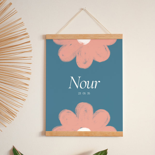 Affiche Naissance Portrait 30 x 40 cm Double flowers photo