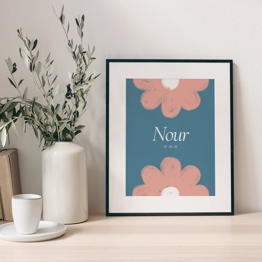Affiche Naissance Portrait Double flowers photo
