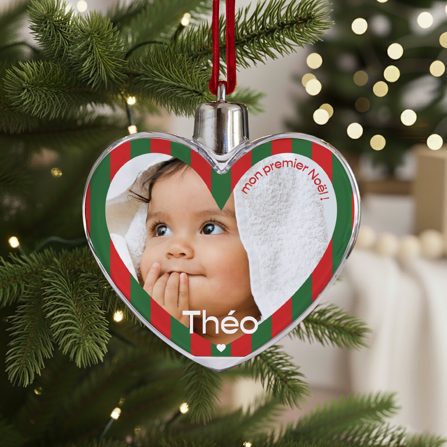 Boule de Noël Fin d'année Cœur Des rayures dans le sapin photo N° 1