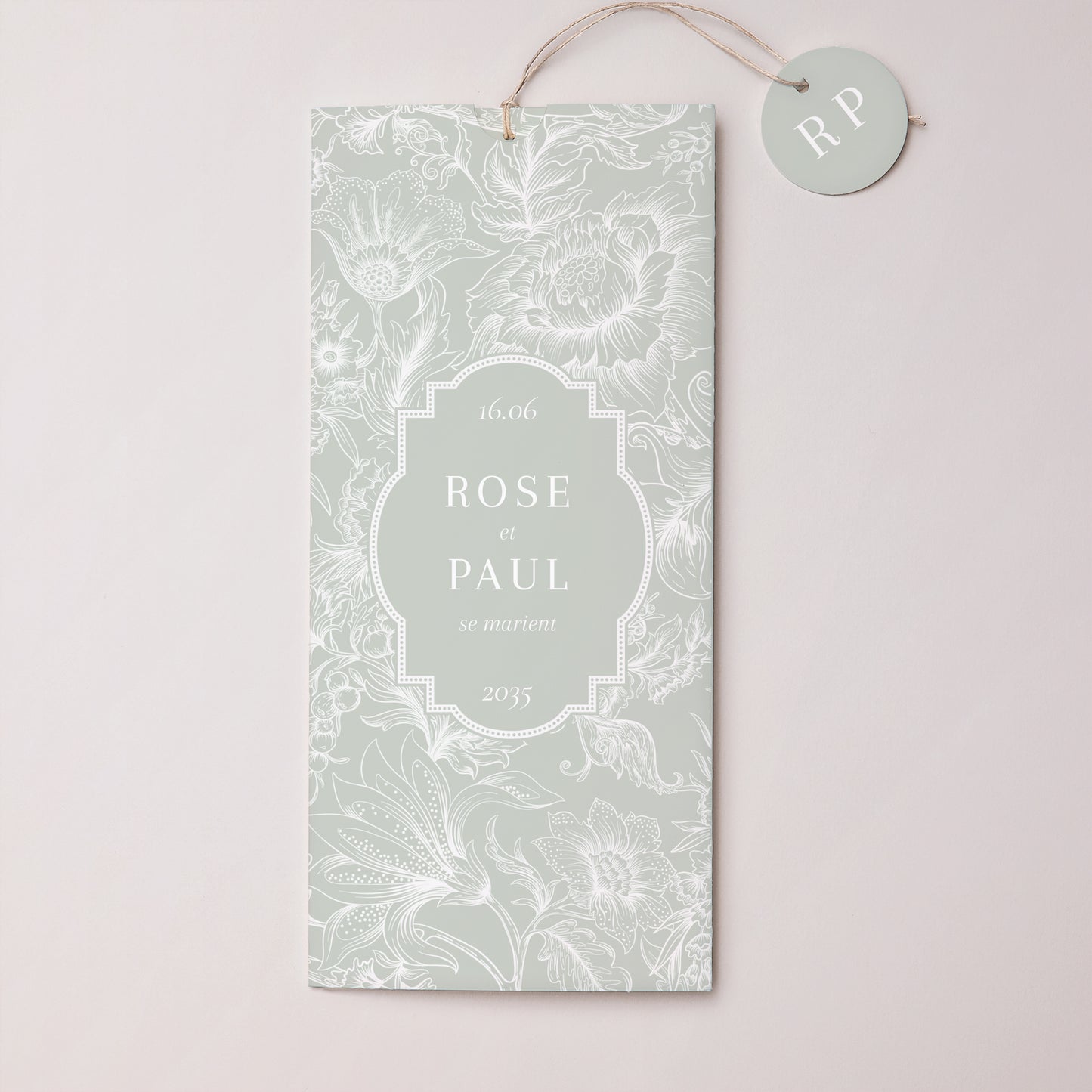 Faire-part Mariage Pochette portrait 2 cartes, étiquette Jardin d’Élégance photo N° 1