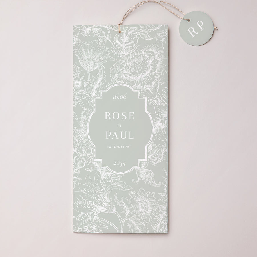 Faire-part Mariage Pochette portrait 2 cartes, étiquette Jardin d’Élégance photo