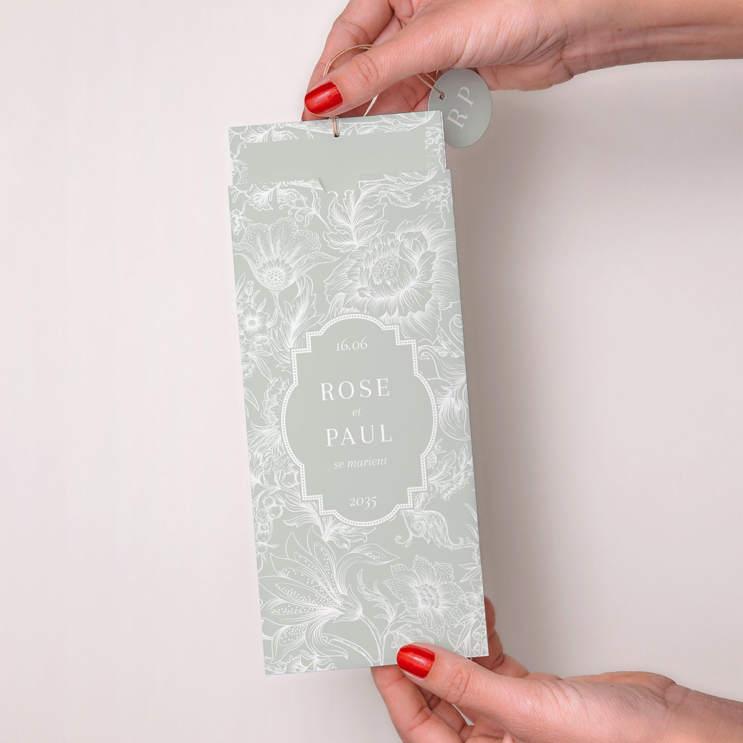 Faire-part Mariage Pochette portrait 2 cartes, étiquette Jardin d’Élégance photo N° 2