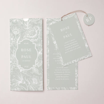 Faire-part Mariage Pochette portrait 2 cartes, étiquette Jardin d’Élégance photo N° 3