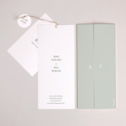 Faire-part Mariage Pochette portrait 2 cartes, étiquette Jardin d’Élégance photo N° 4