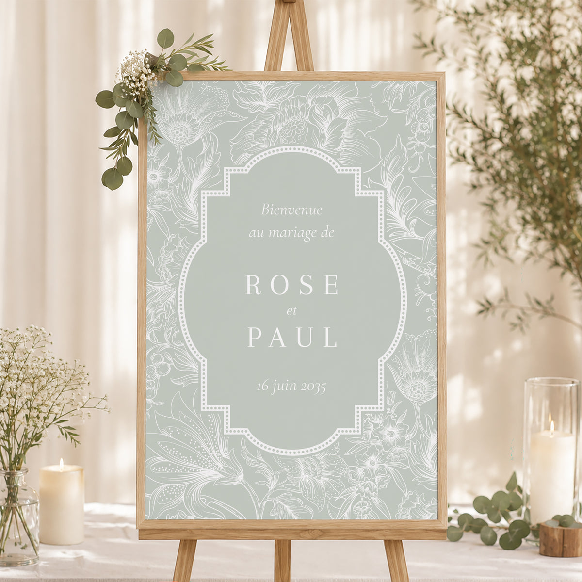 Panneau bienvenue Mariage Portrait 60 x 90 cm Jardin d’Élégance photo N° 1