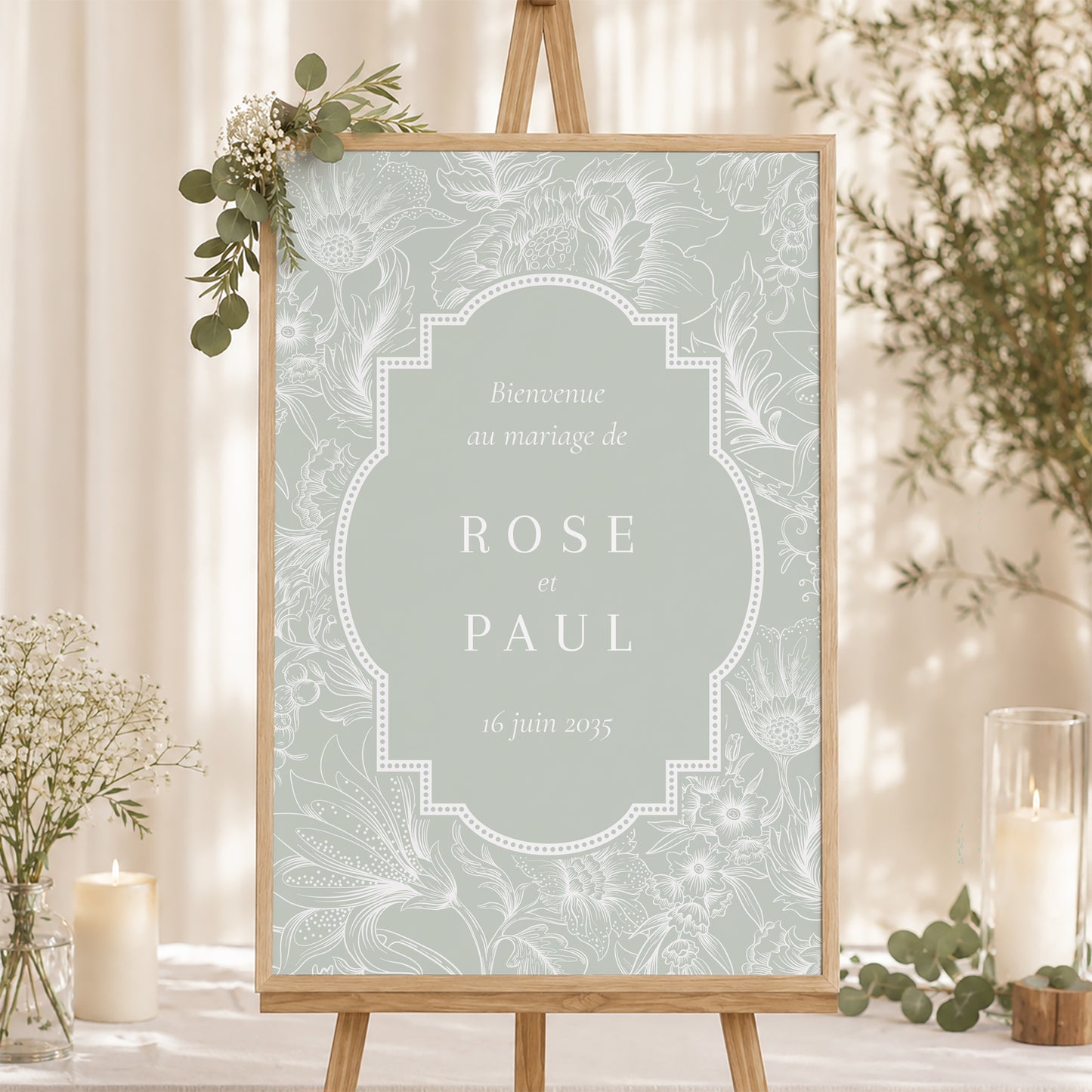 Panneau bienvenue Mariage Portrait 60 x 90 cm Jardin d’Élégance photo N° 1