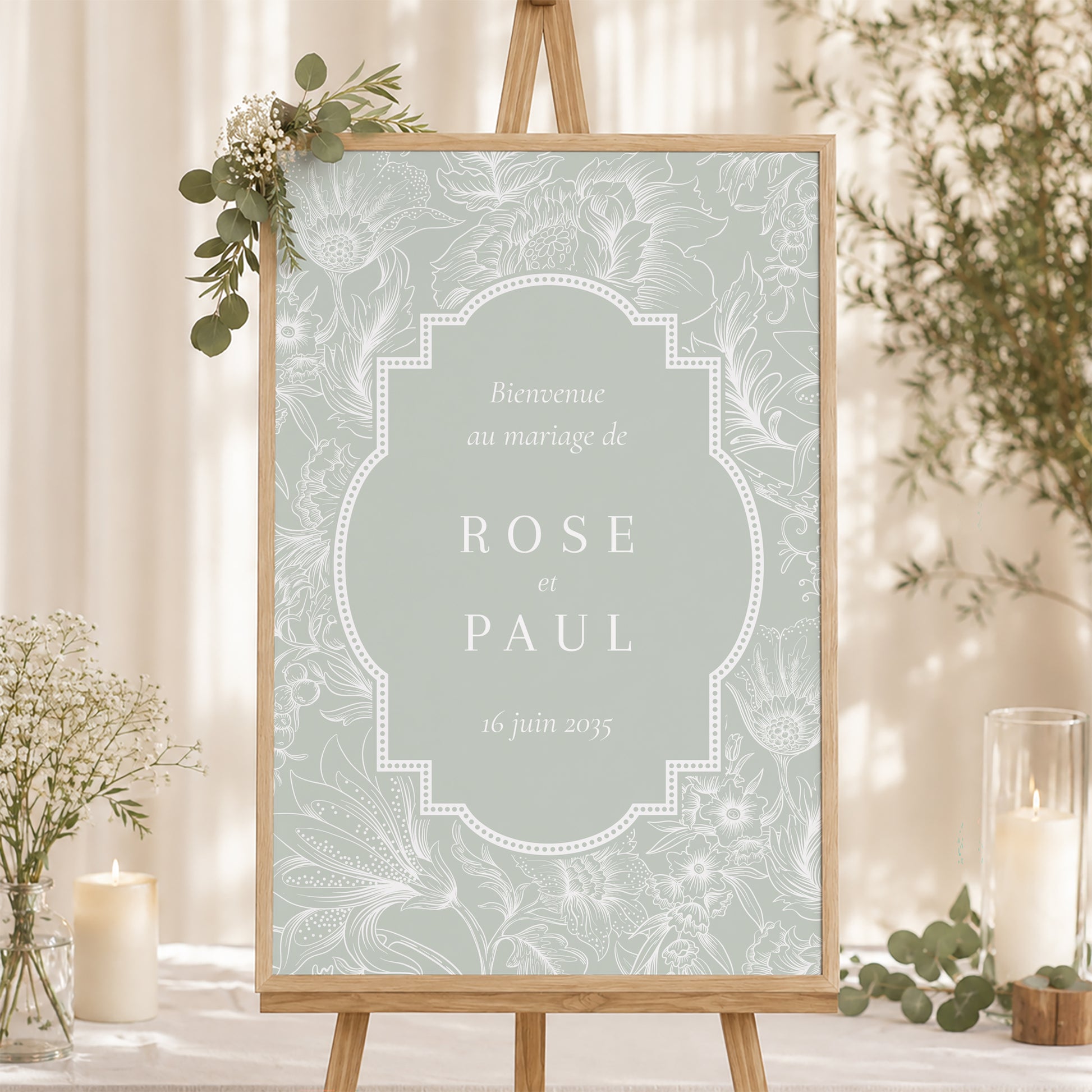 Panneau bienvenue Mariage Portrait 60 x 90 cm Jardin d’Élégance photo N° 1