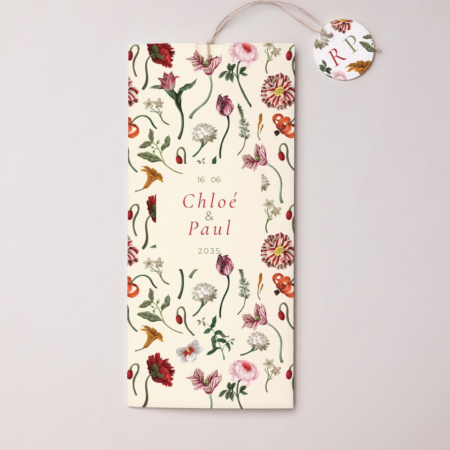 Faire-part Mariage Pochette portrait 2 cartes, étiquette Botanic Romance photo N° 1