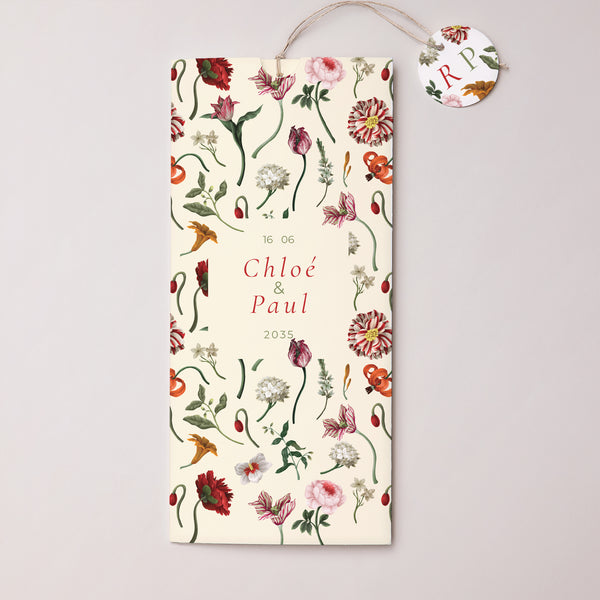 Faire-part Mariage Pochette portrait 2 cartes, étiquette Botanic Romance photo